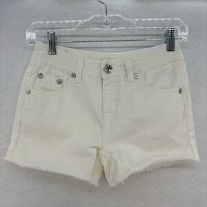 Justice Girls White Denim Shorts Frayed Hem Heart Pocket Detail Size 14S